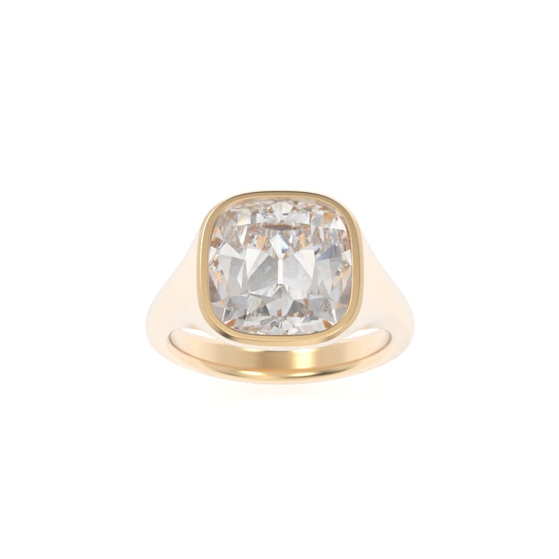 Sculpted Signet Ring - 4.04ct E VS1 Old Mine Cushion Lab Grown Diamond