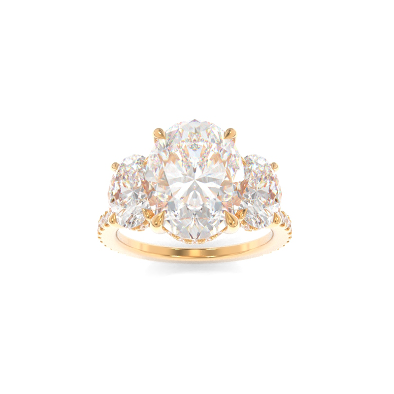 Ladies 18K Yellow Gold Three Stone Unique Diamond Engagement Ring 2.9ct  000235